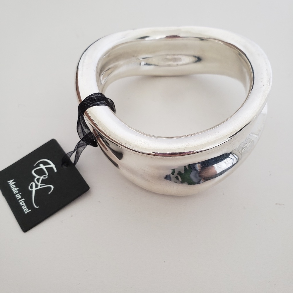 E&L Israel Sterling Silver Electroform Wide Ridged Bangle Bracelet - Picture 6 of 10